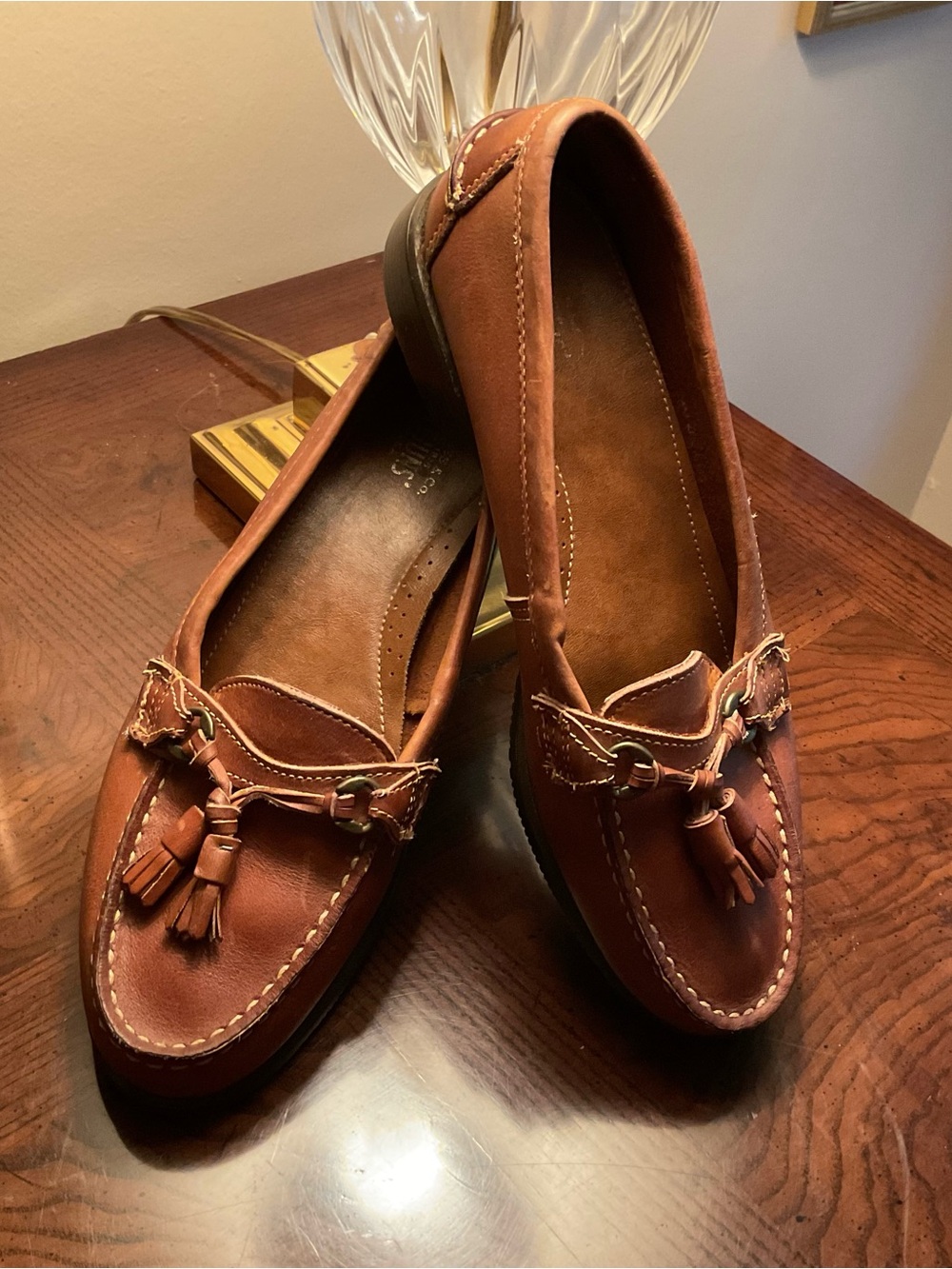 Women's GH Bass Saddle Brown Leather Tassel Loafers, 9.5M